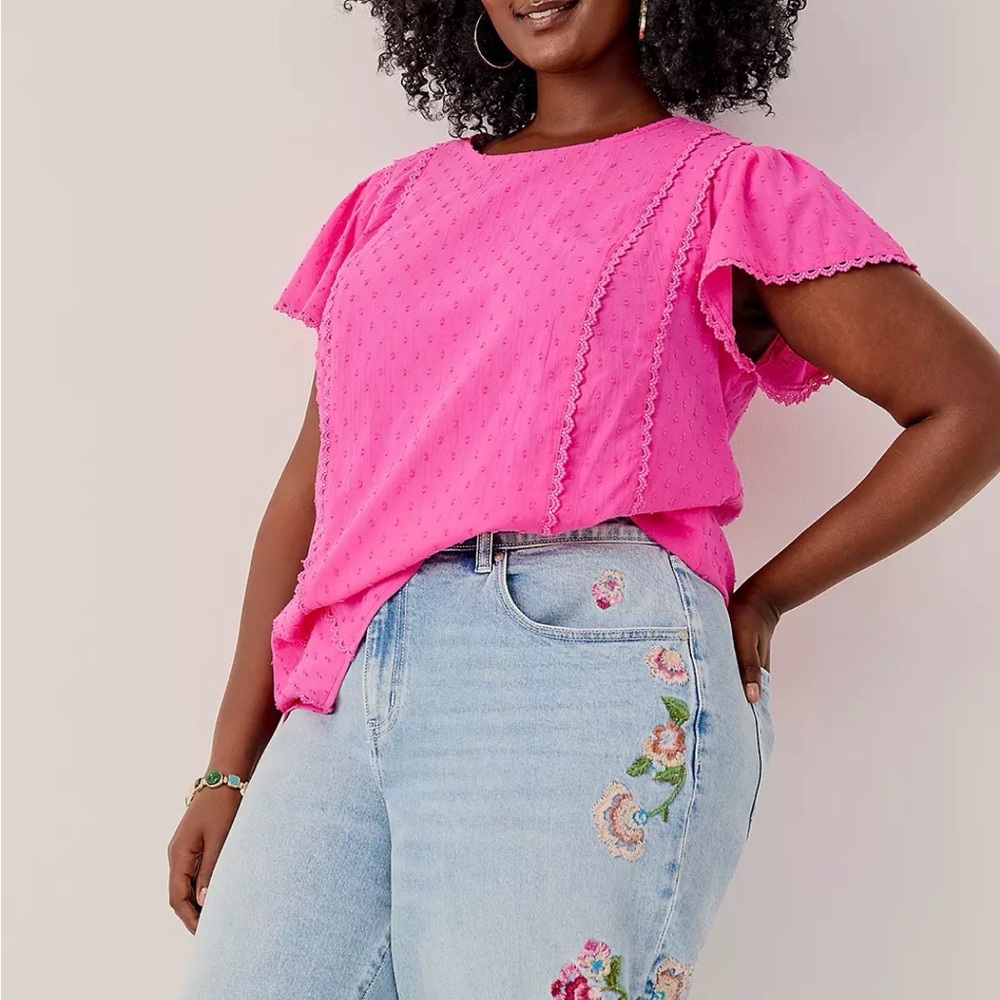 Lane Bryant Fuchsia Lace Accent Blouse